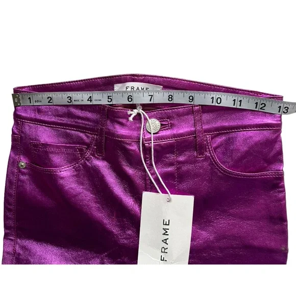 Frame Denim Metallic Pink Magenta Purple Straight Leg Leather Pants 24 XS - Picture 3 of 11